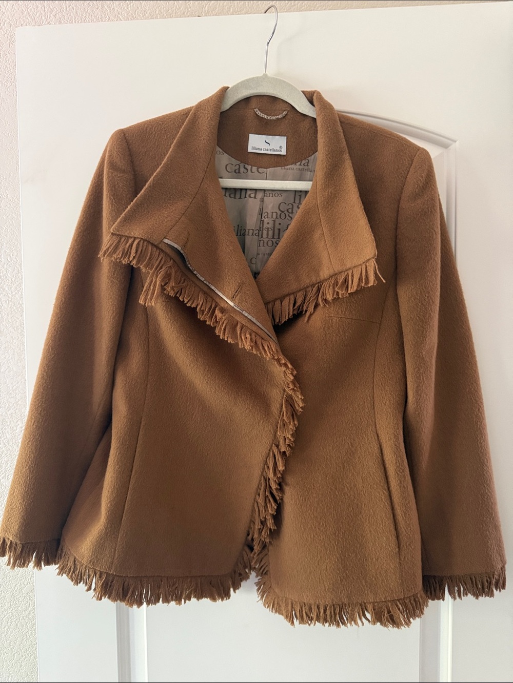 Fringed Cognac Alpaca and Wool-Blend Blazer Jacket - Women's